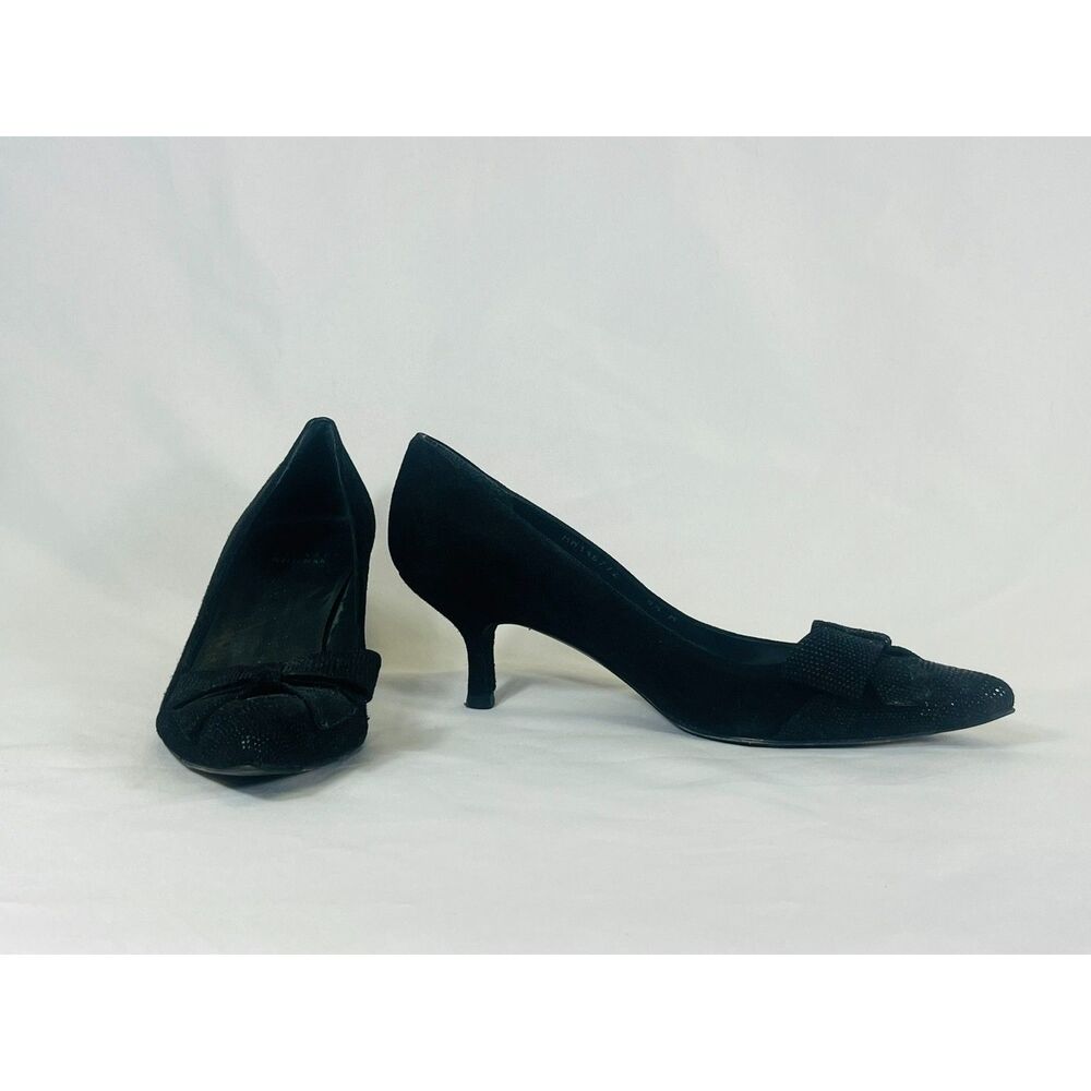 Stuart Weitzman Black Suede Sparkle Bow Kitten Heels 8 1/2
